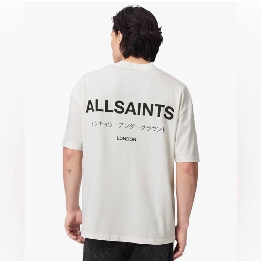 All Saints Underground White Logo Back Crew Neck T-Shirt Men’s Medium Oversized